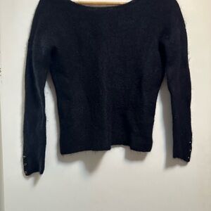 Sezane Black Fuzzy Scoop Neck Sweater